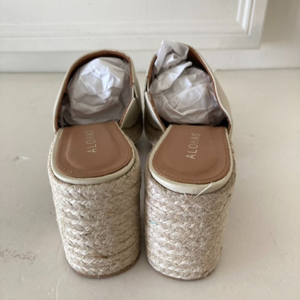 NWOT Alohas Free People Celeste Cream Leather Heeled Clogs Sz 39 - Picture 6 of 9